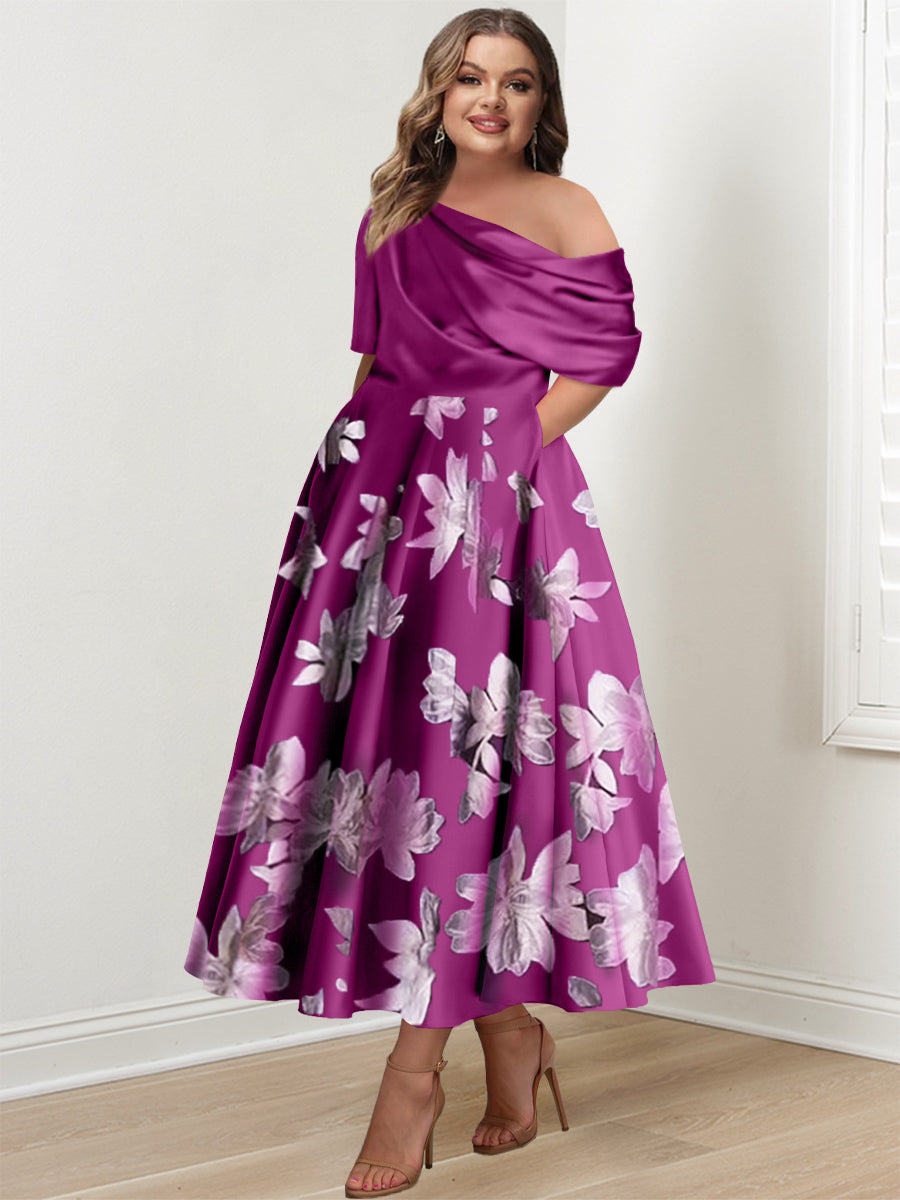 A-Line/Princess One-shoulder Printed Flower Plus Size Mother of the Bride Dresses - 이미지 8