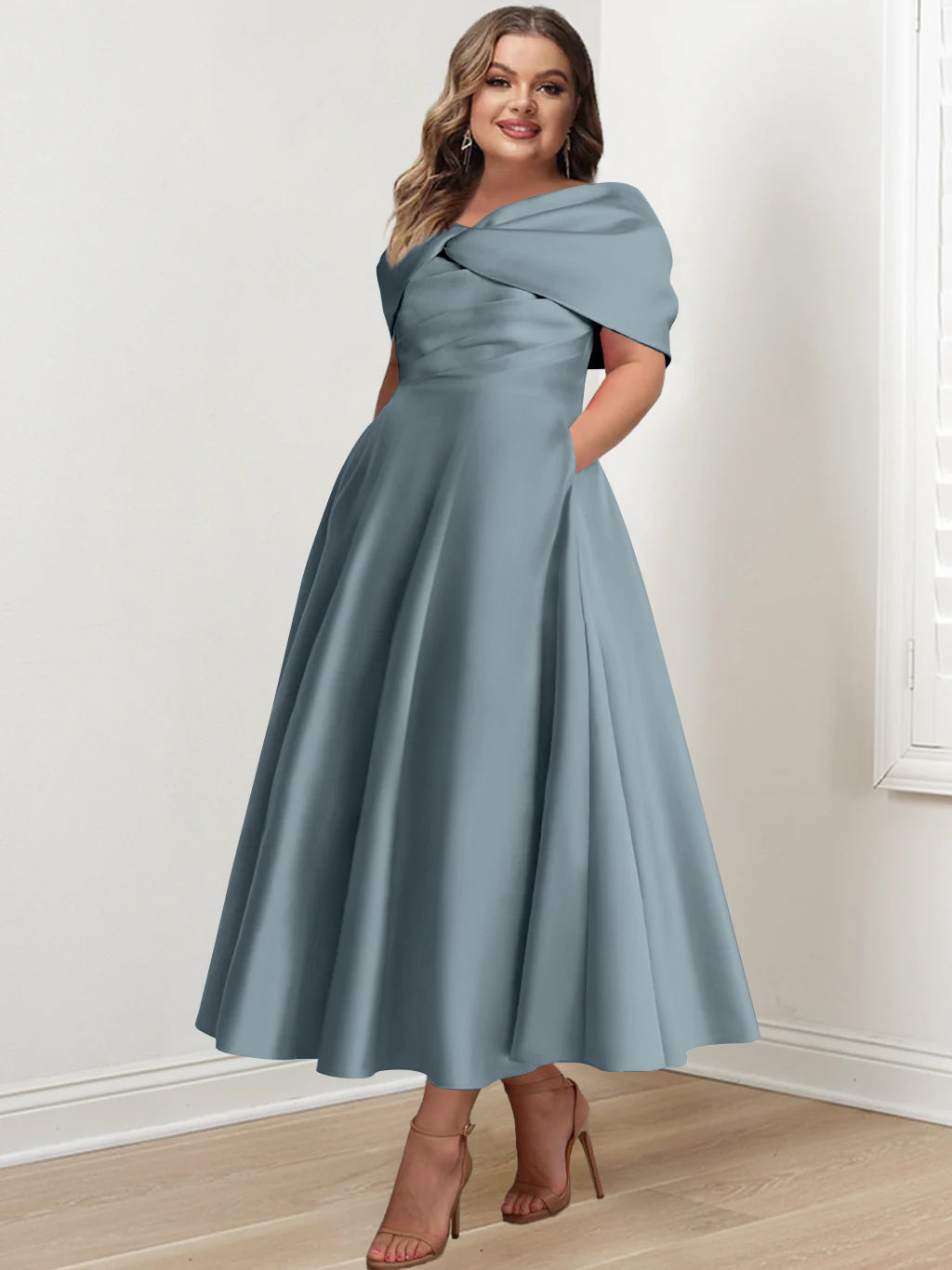 A-Line/Princess Off-The-Shoulder Sleeveless Ankle-Length Plus Size Mother Of The Bride Dresses With Ruffles & Bowknot - 画像 (14)