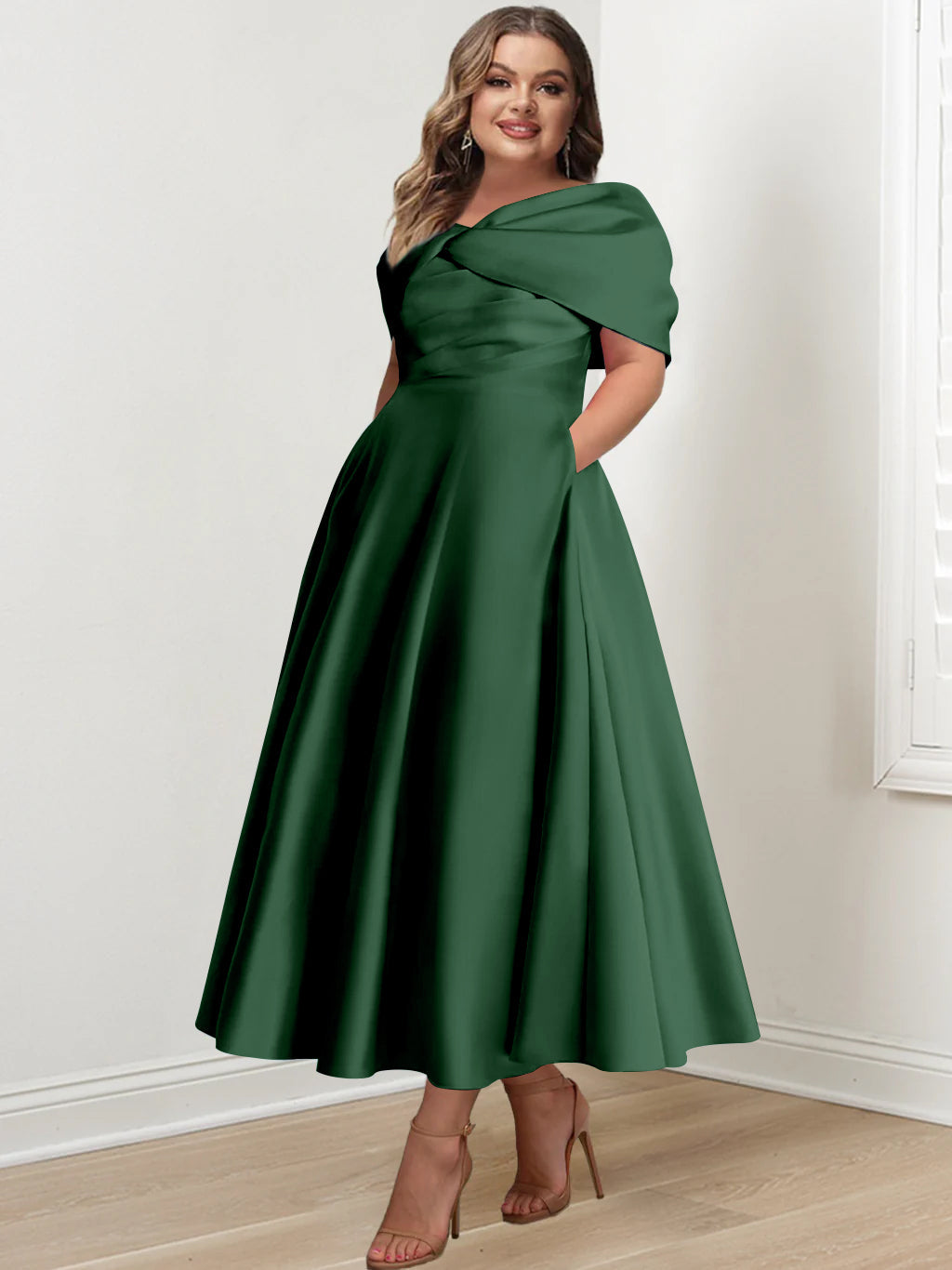A-Line/Princess Off-The-Shoulder Sleeveless Ankle-Length Plus Size Mother Of The Bride Dresses With Ruffles & Bowknot - 画像 (35)