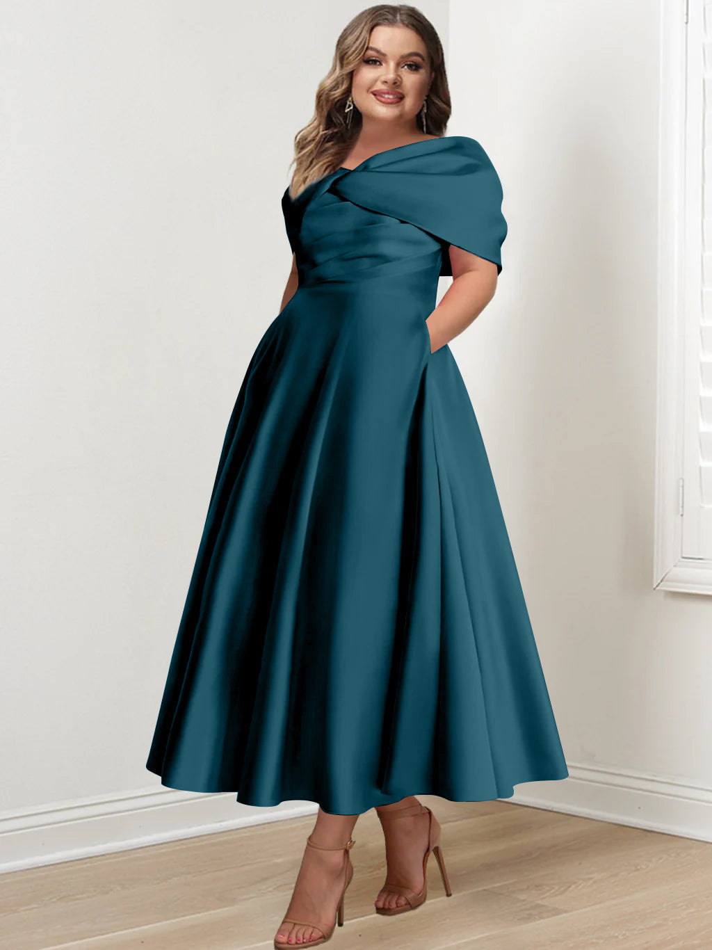 A-Line/Princess Off-The-Shoulder Sleeveless Ankle-Length Plus Size Mother Of The Bride Dresses With Ruffles & Bowknot - 画像 (51)
