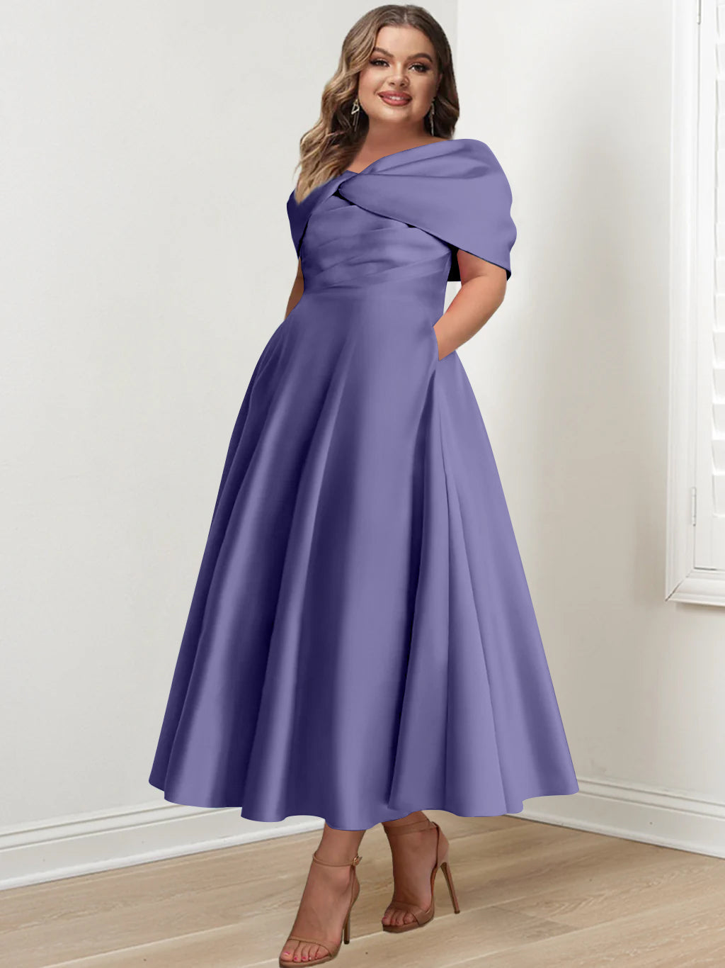 A-Line/Princess Off-The-Shoulder Sleeveless Ankle-Length Plus Size Mother Of The Bride Dresses With Ruffles & Bowknot - 画像 (22)