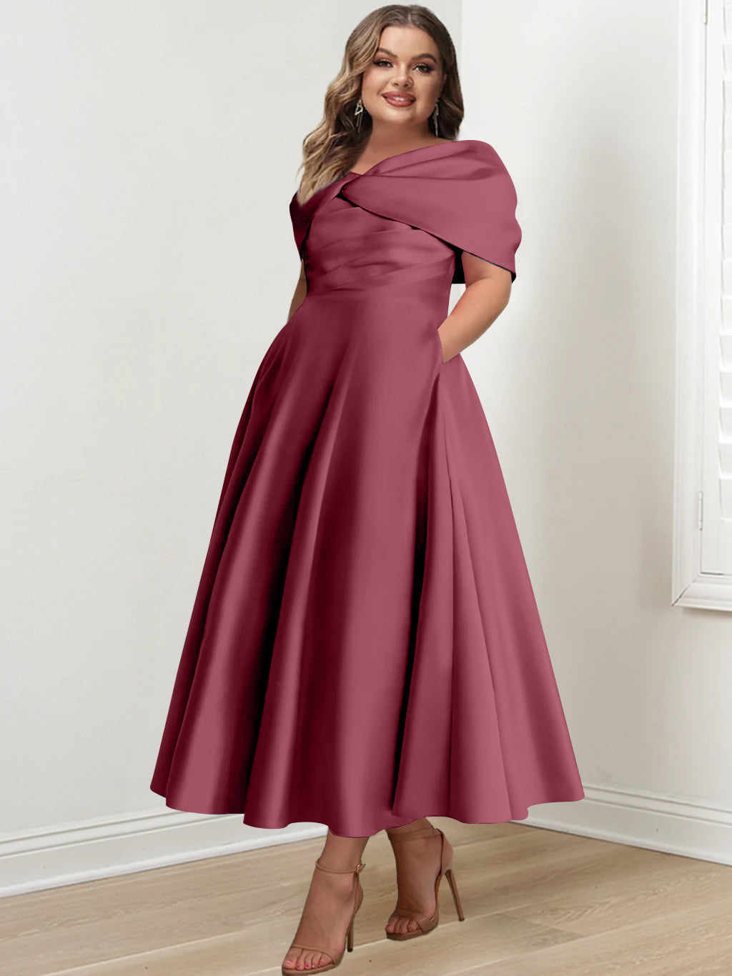 A-Line/Princess Off-The-Shoulder Sleeveless Ankle-Length Plus Size Mother Of The Bride Dresses With Ruffles & Bowknot - 画像 (45)