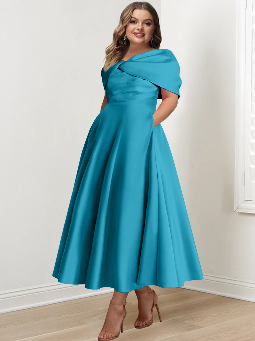 A-Line/Princess Off-The-Shoulder Sleeveless Ankle-Length Plus Size Mother Of The Bride Dresses With Ruffles & Bowknot - 画像 (56)