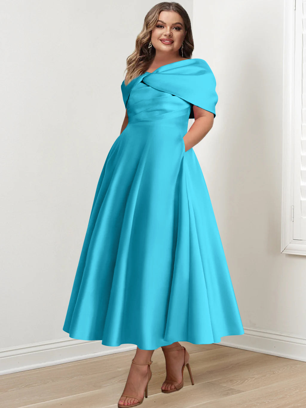 A-Line/Princess Off-The-Shoulder Sleeveless Ankle-Length Plus Size Mother Of The Bride Dresses With Ruffles & Bowknot - 画像 (52)
