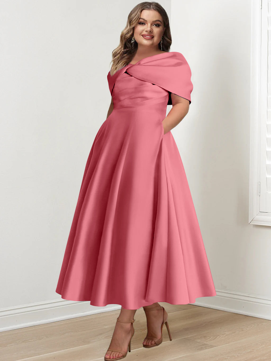 A-Line/Princess Off-The-Shoulder Sleeveless Ankle-Length Plus Size Mother Of The Bride Dresses With Ruffles & Bowknot - 画像 (34)