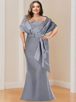 Trumpet 2 Pieces Floor-Length Plus Size Mother of the Bride  & Groom Dresses with Wrap