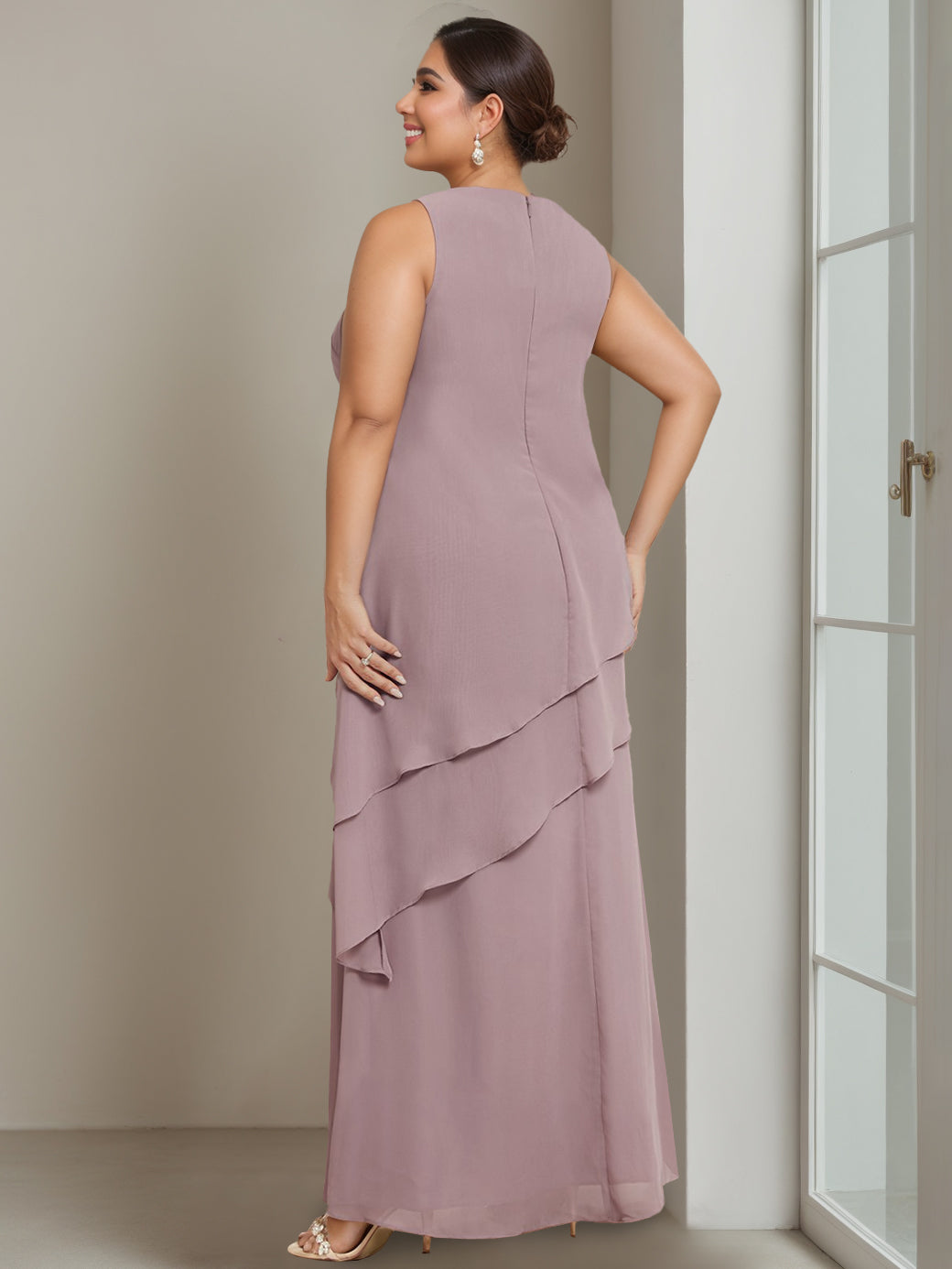 A-Line/Princess Scoop Sleeveless Floor-Length Plus Size Mother of the Bride Long Dresses with Beading - 画像 (4)