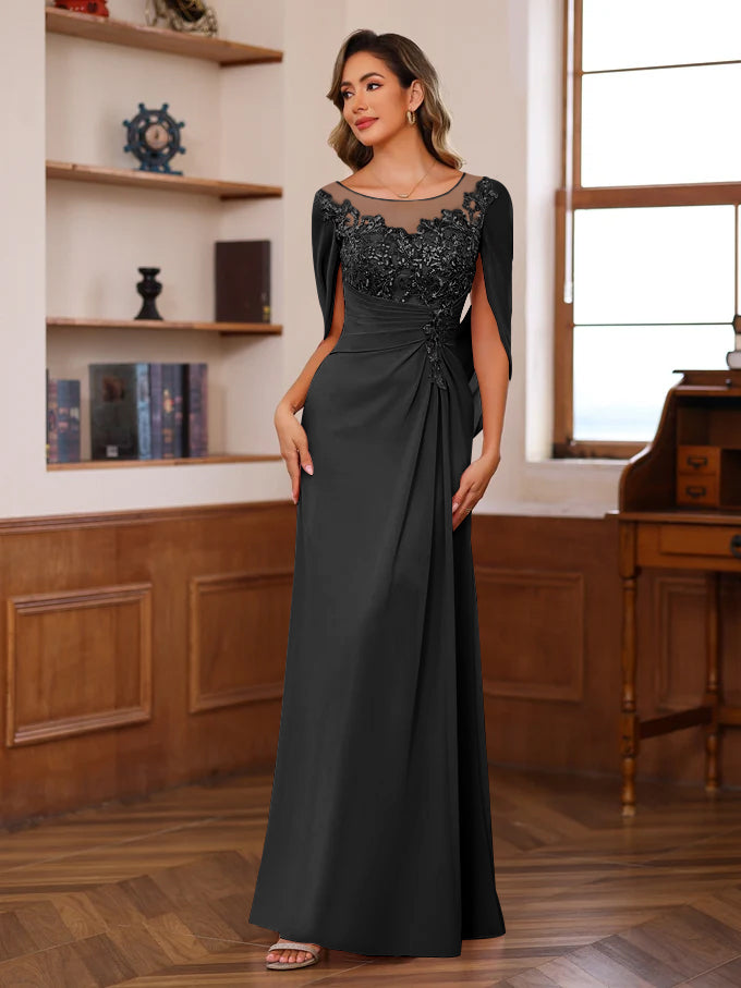 A-Line/Princess Scoop Floor-Length Mother of the Bride Outfits with Pleated & Sequins - Image 8