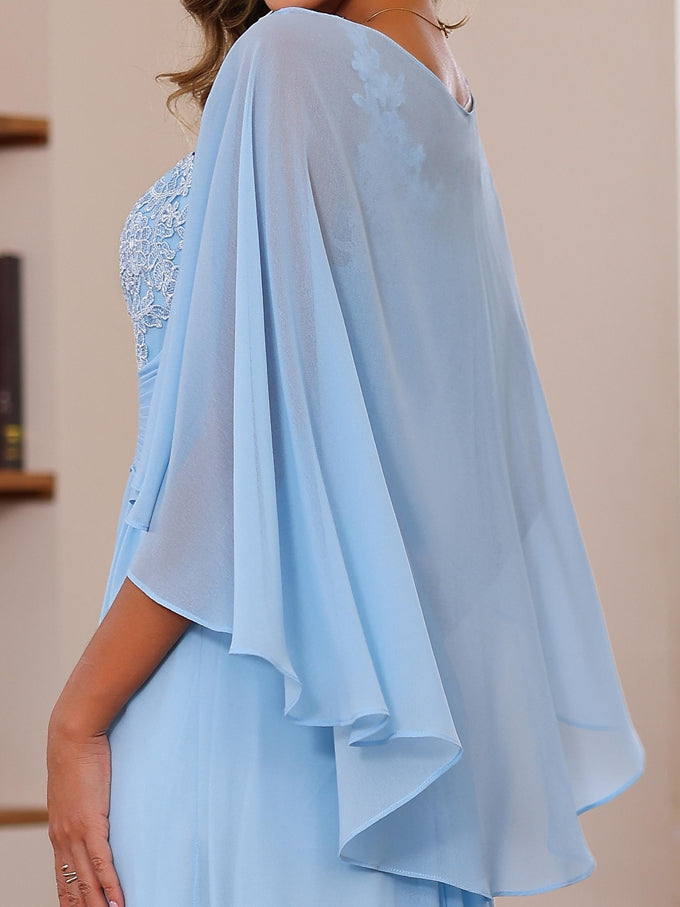 A-Line/Princess V-Neck 2 Pics Floor-Length Plus Size Mother of the Bride Dresses with Appliques, Ruffles & Wrap - Image 7