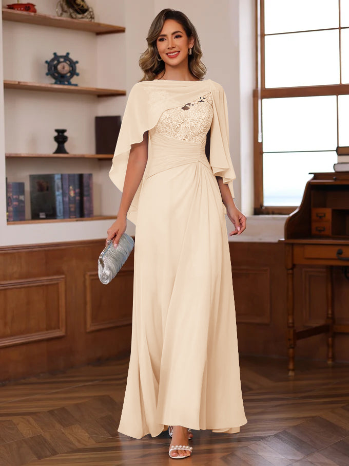 A-Line/Princess V-Neck 2 Pics Floor-Length Mother of the Bride Dresses with Appliques, Ruffles & Wrap - Image 47