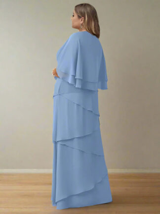 A-Line/Princess V-Neck Half Sleeves Floor-Length Regular & Plus Size Mother of the Bride Dresses with Ruffles