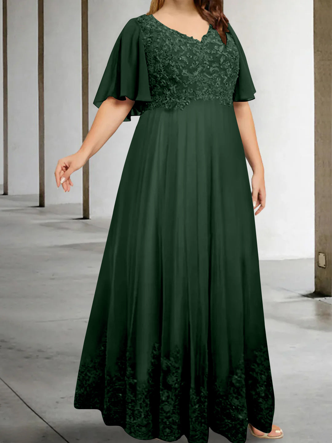 A-Line/Princess V-Neck Half Sleeves Floor-Length Plus Size Mother of the Bride Dresses with Appliques - Image 22