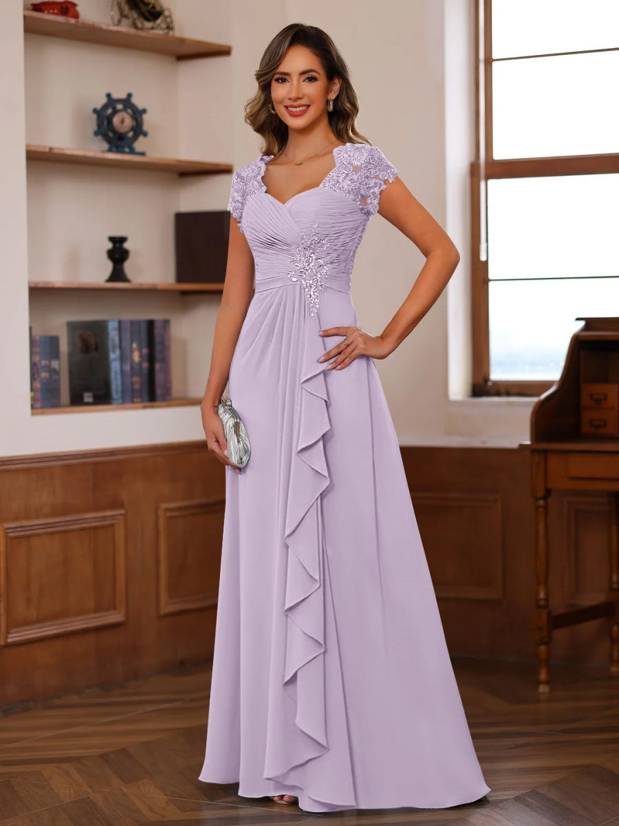 A-Line/Princess V-Neck Short Sleeves Pleated Mother of the Bride & Groom Dresses with Ruffles & Appliques - 이미지 27