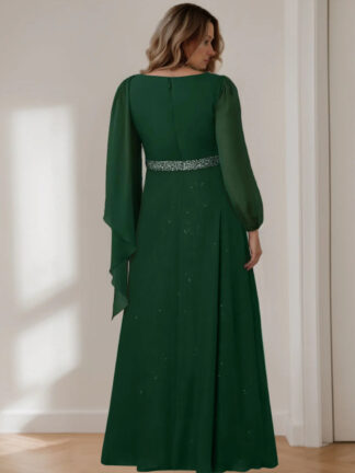A-Line/Princess Scoop Long Sleeves Floor-Length Plus Size Mother of the Bride Dresses with Sequins
