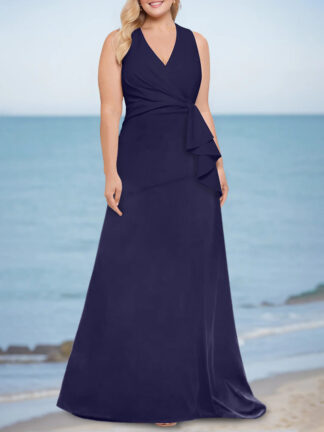 Trumpet/Mermaid V-Neck Sleeveless Floor-Length Plus Size Mother of the Bride Dresses with Ruffles