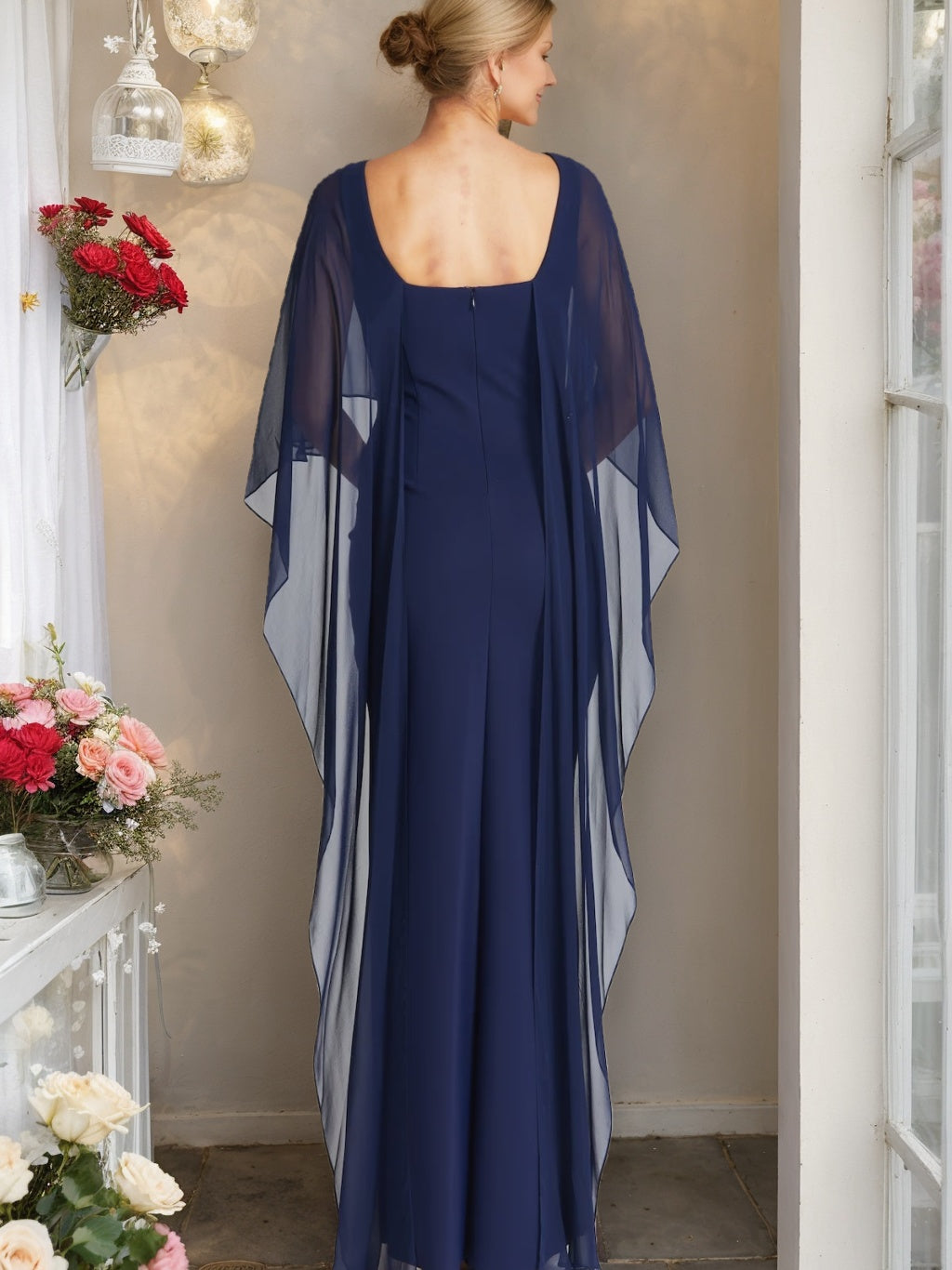 Sheath/Column Scoop Neck Half Sleeves Plus Size Mother of the Bride Dresses - Image 2