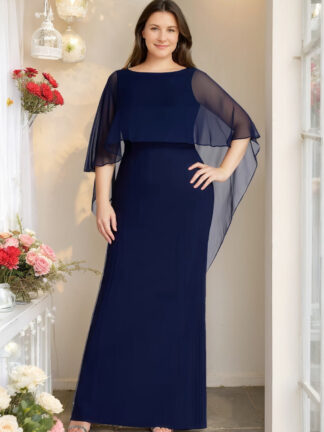 Sheath/Column Scoop Neck Half Sleeves Plus Size Mother of the Bride Dresses