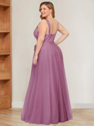 A-Line/Princess V-Neck Sleeveless Floor-Length Tulle Plus Size Mother of the Bride Dresses with Ruffles