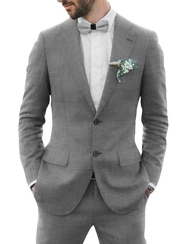 Men's Tailored Fit Single Breasted Two-buttons 2 Pieces Solid Colored Linen Suits - Image 7