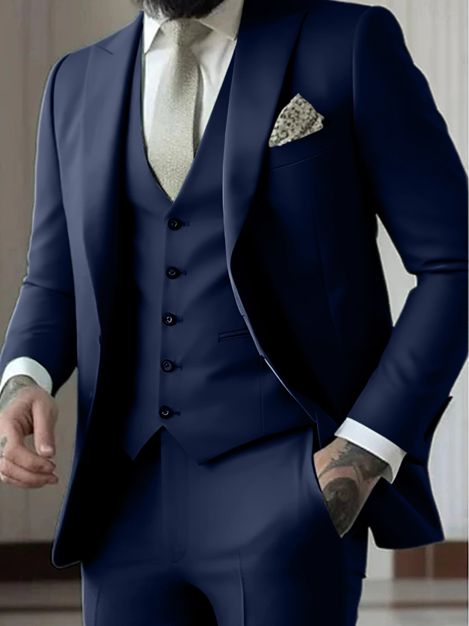 Men's Tailored Fit Single Breasted One-button 3 Pieces Wedding Suits - Image 11