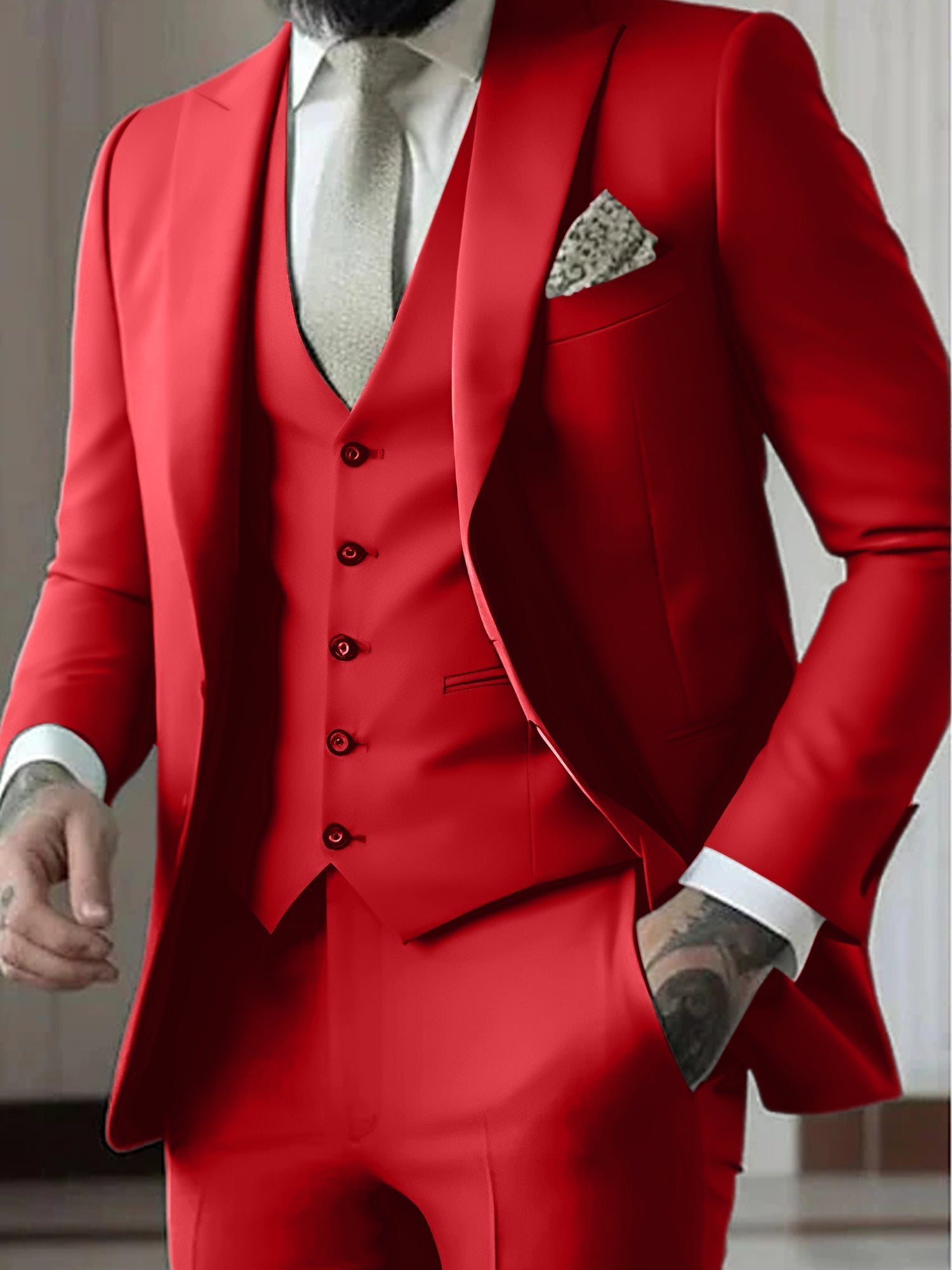 Men's Tailored Fit Single Breasted One-button 3 Pieces Wedding Suits - Image 14