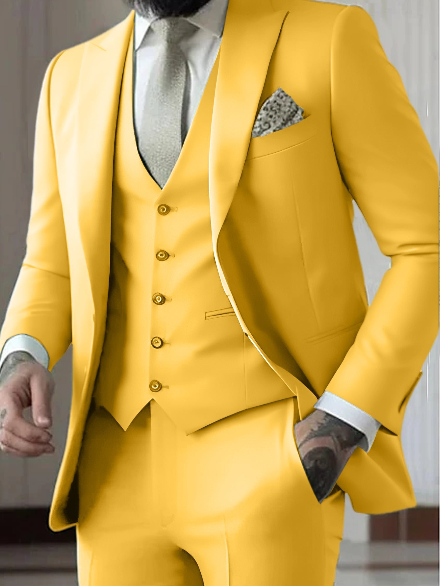 Men's Tailored Fit Single Breasted One-button 3 Pieces Wedding Suits - Image 18