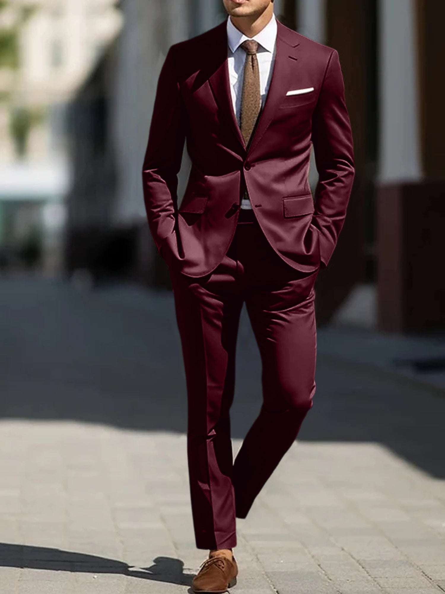 Men's Tailored Fit Single Breasted Two-buttons 2 Pieces Wedding Suits - 画像 (6)