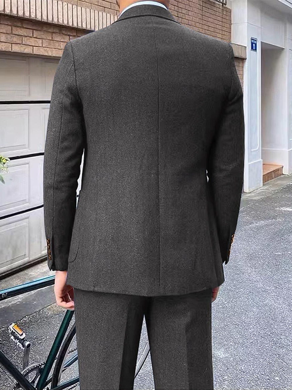 Men's Tailored Fit Single Breasted Two-buttons 3 Pieces Wedding Tweed Suits - 이미지 3