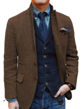 Men's Retro Vintage  Regular Plus Size Two-buttons Sport Tweed Blazer