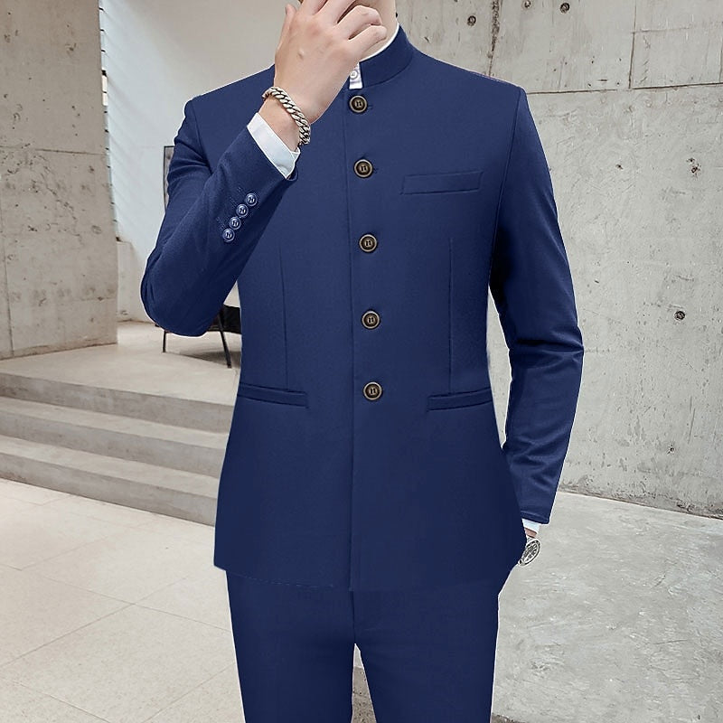 Men's Solid Colored Standard Fit Single Breasted Two-buttons 2 Piece Wedding Suits - 이미지 3