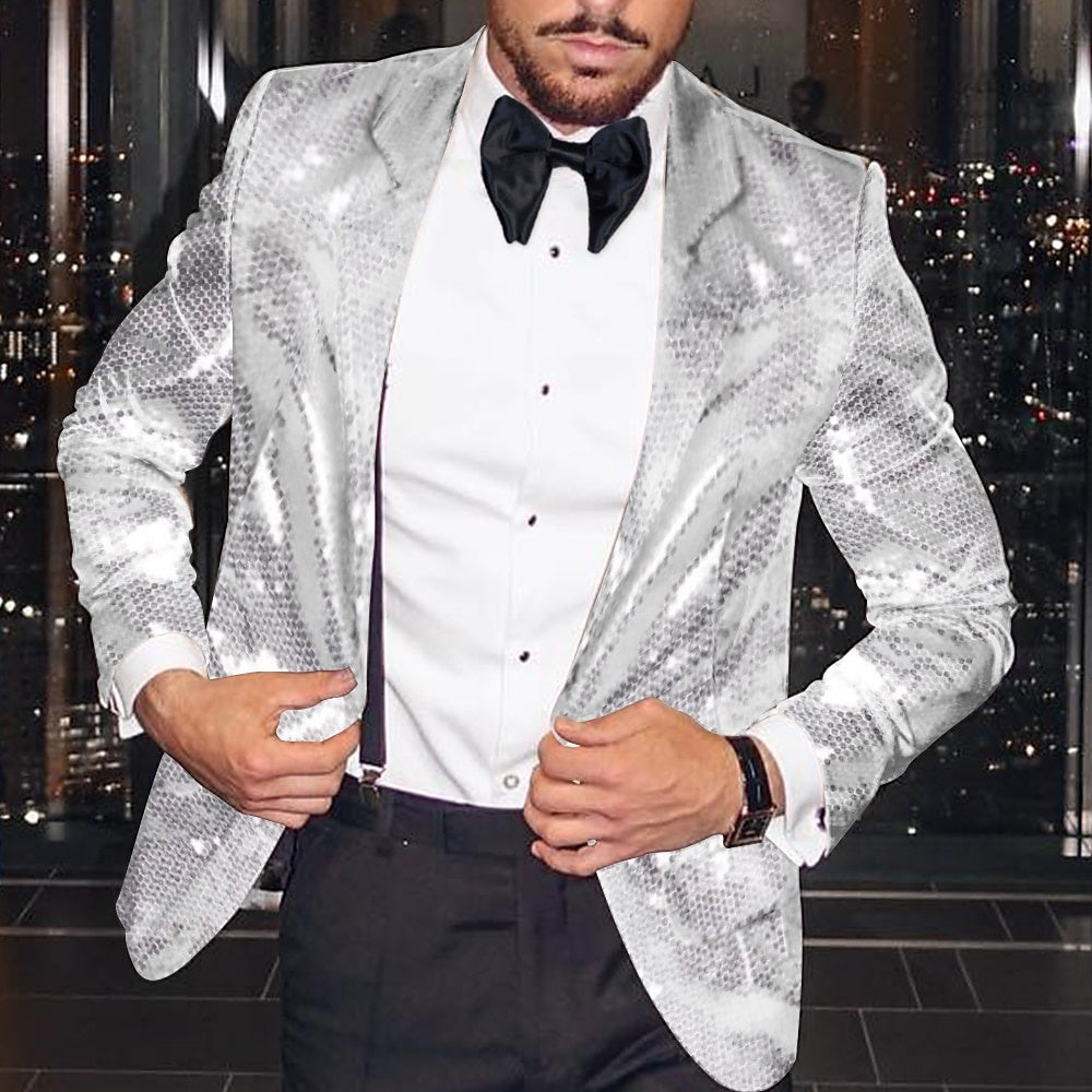 Men's Fashion Disco Sequin Pattern Tailored Fit Single Breasted One-button Blazer Jacket - 이미지 4