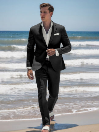 Sky Blue Men's Tailored Fit Single Breasted Two-Buttons Casual Beach Wedding Suits