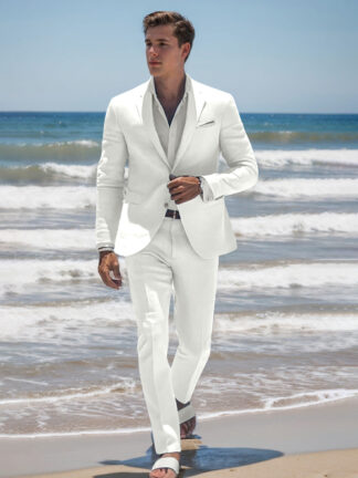 Sky Blue Men's Tailored Fit Single Breasted Two-Buttons Casual Beach Wedding Suits