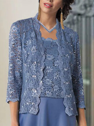 Elegant Sun Protection 3/4 Length Sleeve Lace Fall Wedding Wraps With Jacket Pure Color