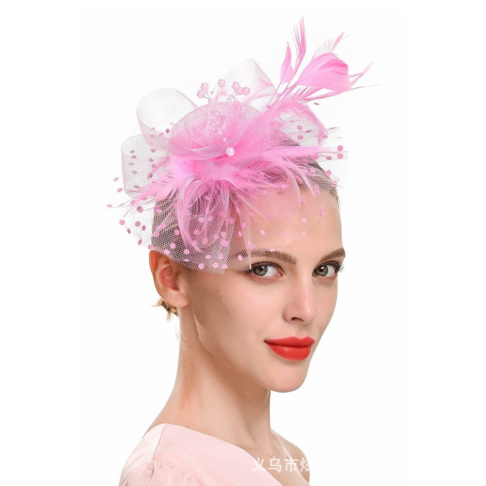 Women Tea Party Headband Flower Cocktail Mesh Feathers Hair Clip Kentucky Derby  Wedding Fascinators Hat - Image 13
