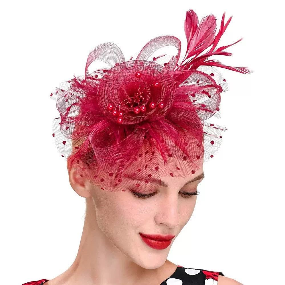 Women Tea Party Headband Flower Cocktail Mesh Feathers Hair Clip Kentucky Derby  Wedding Fascinators Hat - Image 14