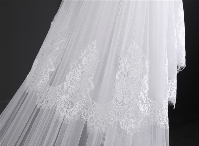 One-tier Lace veil extra wide 3M long tail Wedding Veils with Appliques - 画像 (8)
