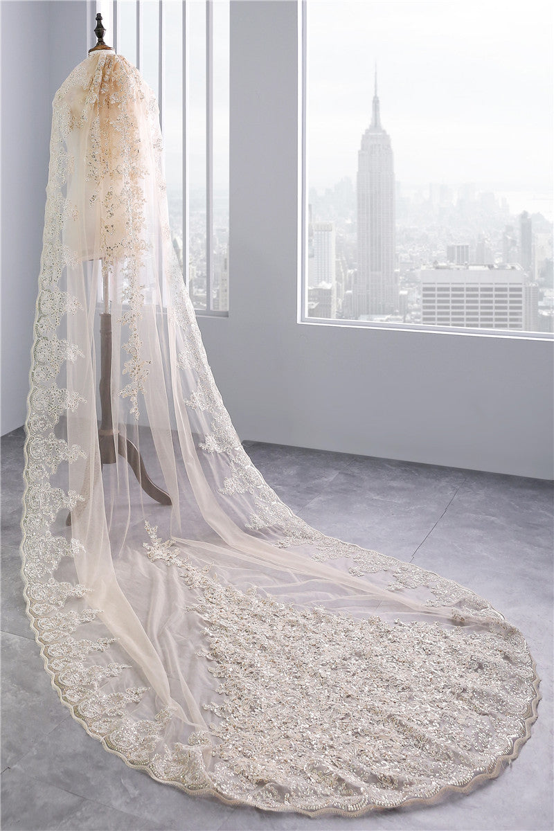 One-tier Luxurious Wedding Veil with Appliques - Image 2