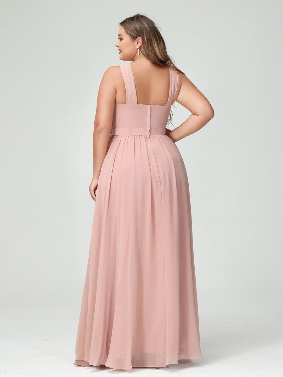 A-Line/Princess Criss Cross Sleeveless Chiffon Plus Size Bridesmaid Dresses with Sash - 이미지 2