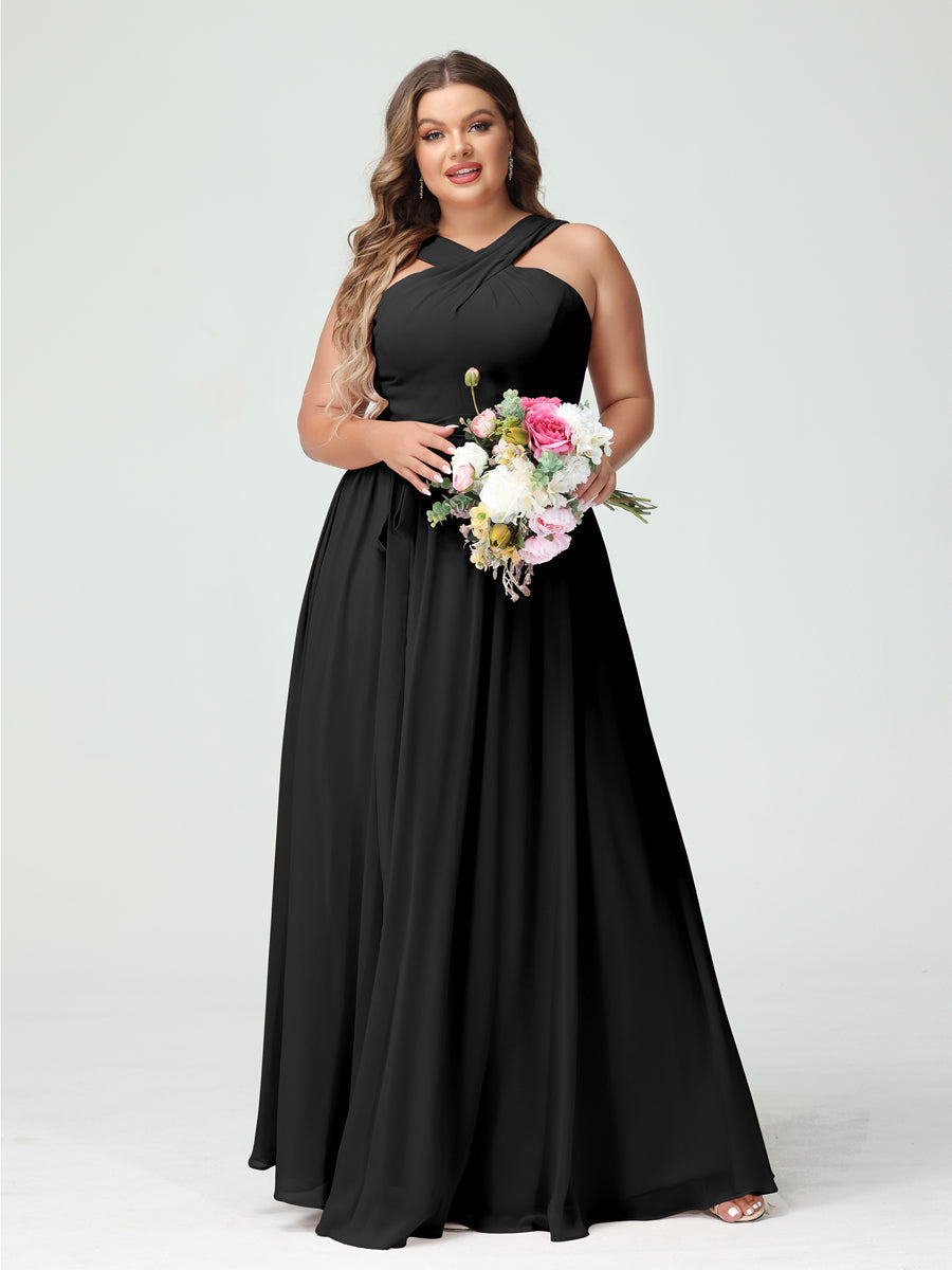 A-Line/Princess Criss Cross Sleeveless Chiffon Plus Size Bridesmaid Dresses with Sash - 이미지 18
