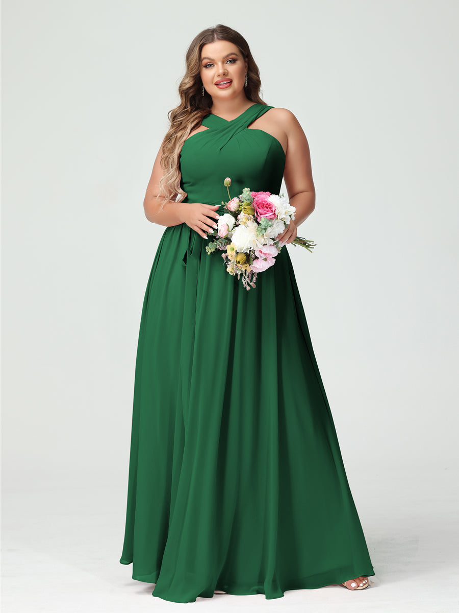 A-Line/Princess Criss Cross Sleeveless Chiffon Plus Size Bridesmaid Dresses with Sash - 이미지 67