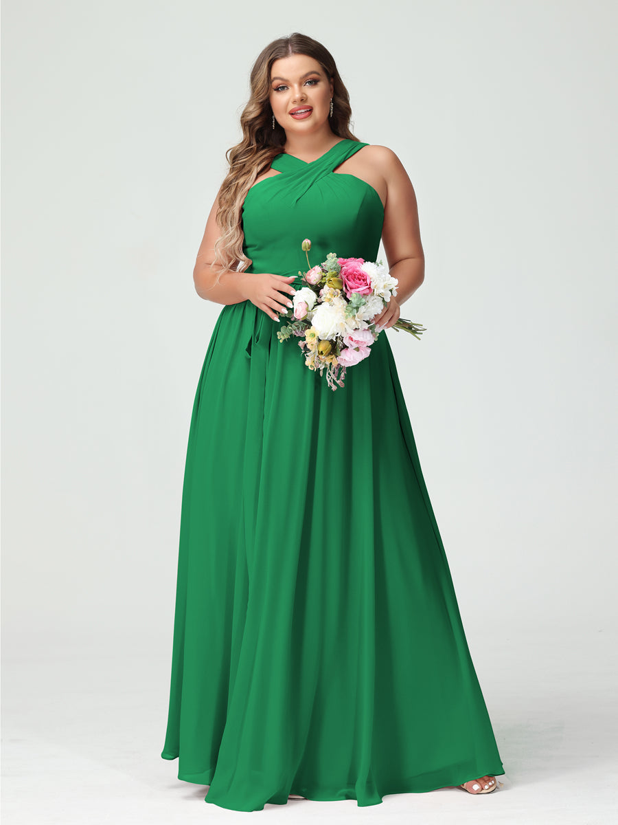 A-Line/Princess Criss Cross Sleeveless Chiffon Plus Size Bridesmaid Dresses with Sash - 이미지 64