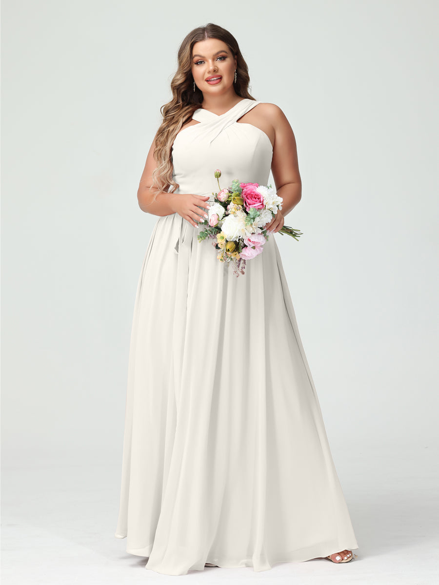 A-Line/Princess Criss Cross Sleeveless Chiffon Plus Size Bridesmaid Dresses with Sash - 이미지 21