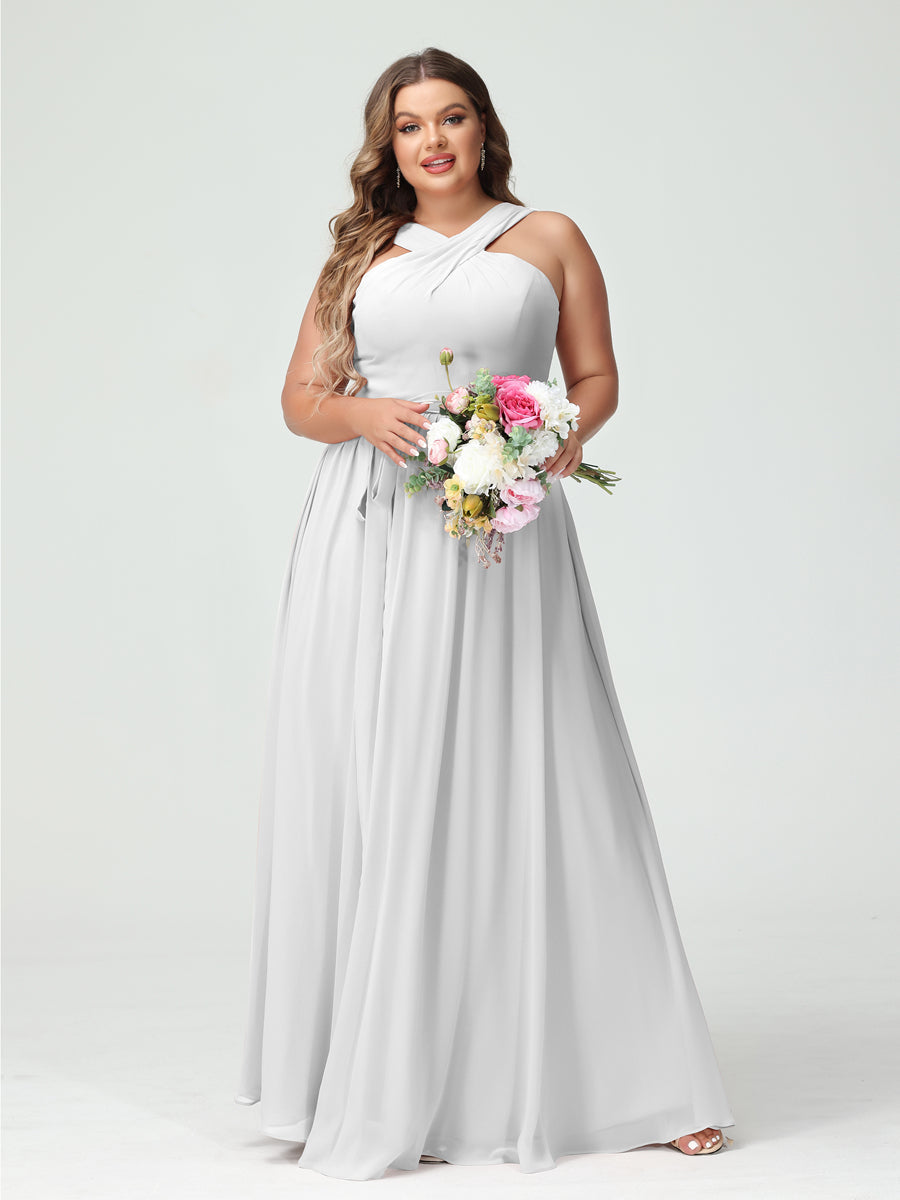 A-Line/Princess Criss Cross Sleeveless Chiffon Plus Size Bridesmaid Dresses with Sash - 이미지 20