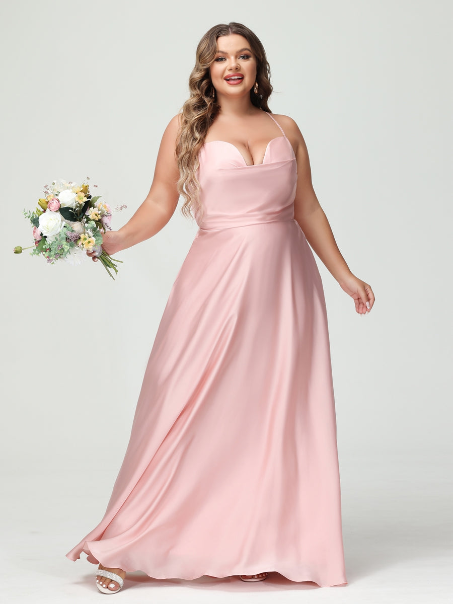 A-Line/Princess Spaghetti Straps Sleeveless Plus Size Bridesmaid Dresses - 画像 (3)