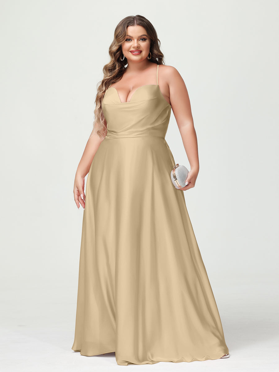 A-Line/Princess Spaghetti Straps Sleeveless Plus Size Bridesmaid Dresses - 画像 (19)