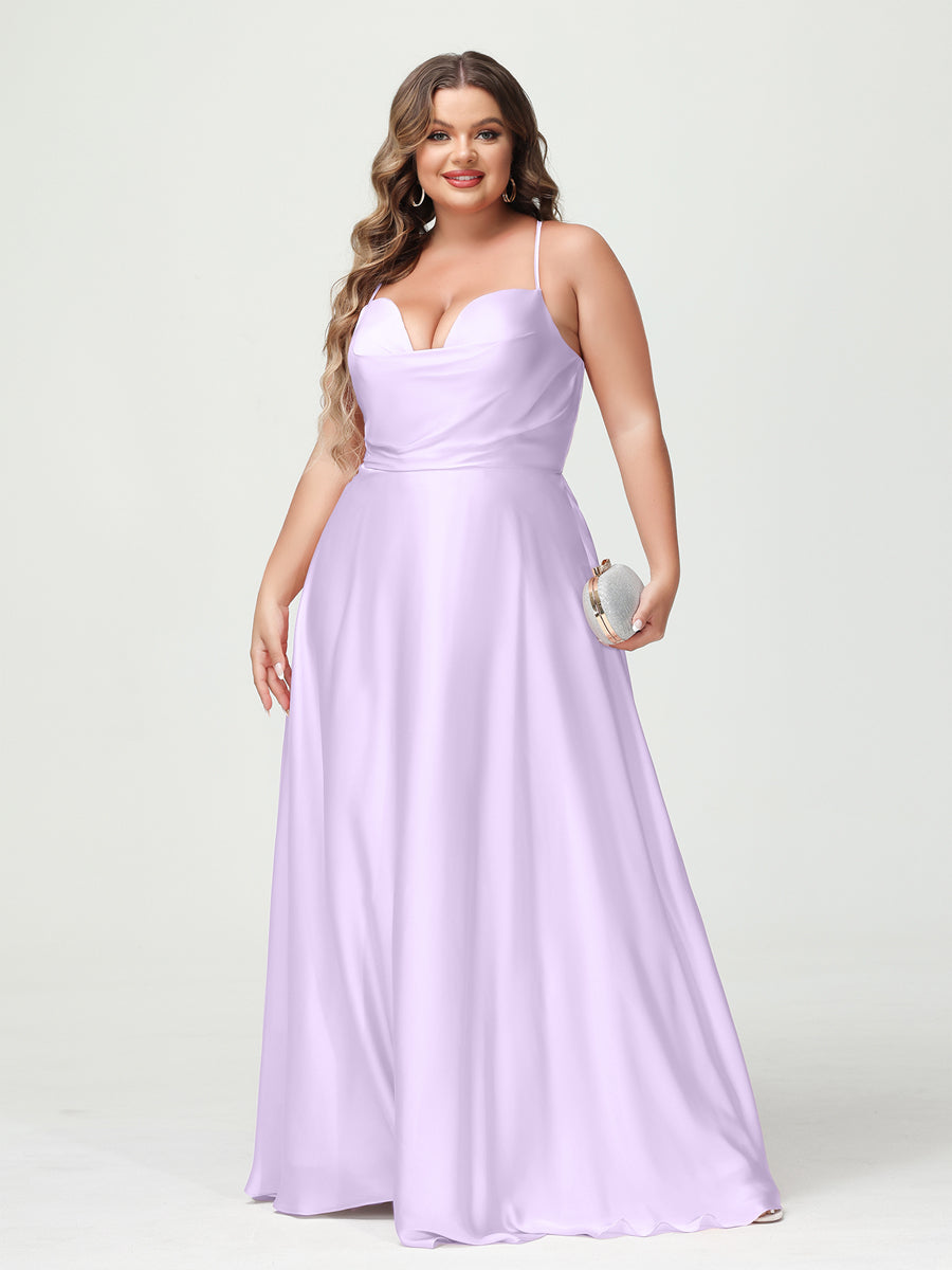 A-Line/Princess Spaghetti Straps Sleeveless Plus Size Bridesmaid Dresses - 画像 (12)