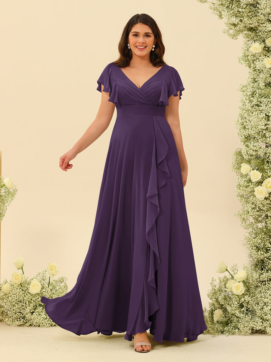 A-Line/Princess V-Neck Plus Size Bridesmaid Dresses with Ruffles - 이미지 41