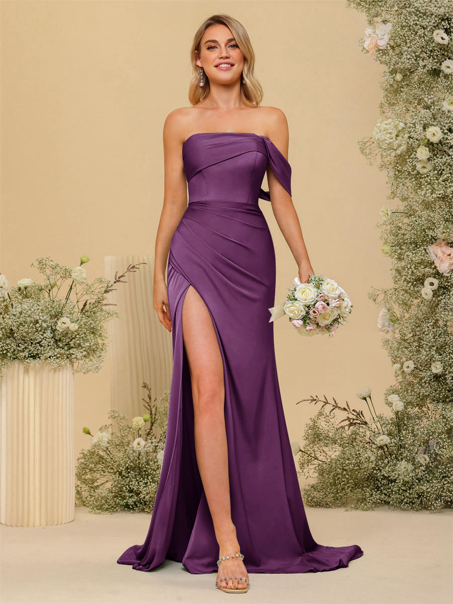 Sheath/Column Off-the-Shoulder Long Formal Dresses with Split Side - Image 40