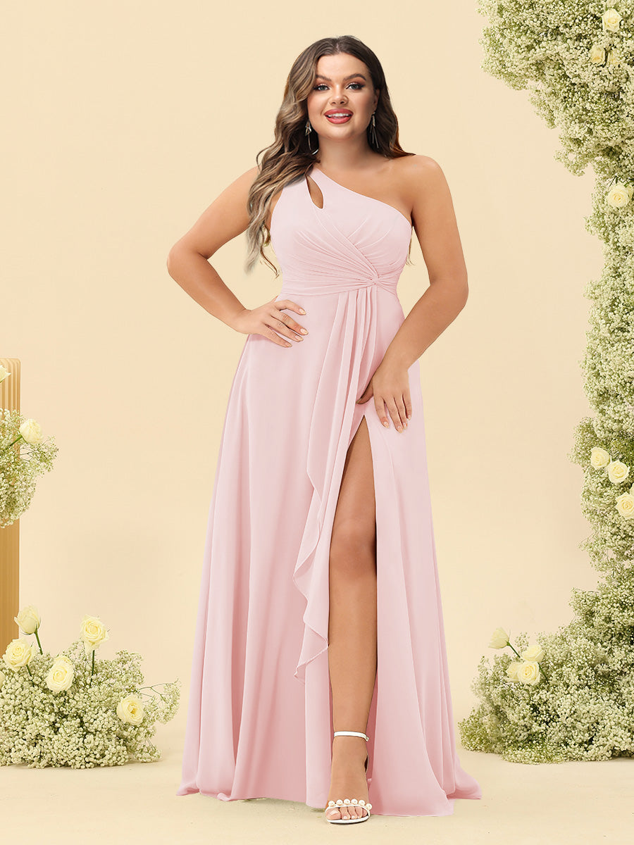 A-Line/Princess One-Shoulder Long Bridesmaid Plus Size Dresses with Split Side - 画像 (33)